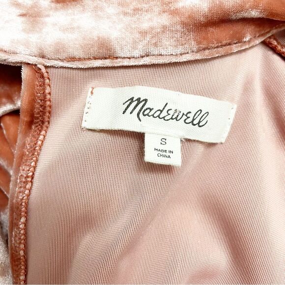 Madewell Crushed Velvet Mockneck Tie Neck Shift Dress Peach Pink Size Small - Picture 12 of 15